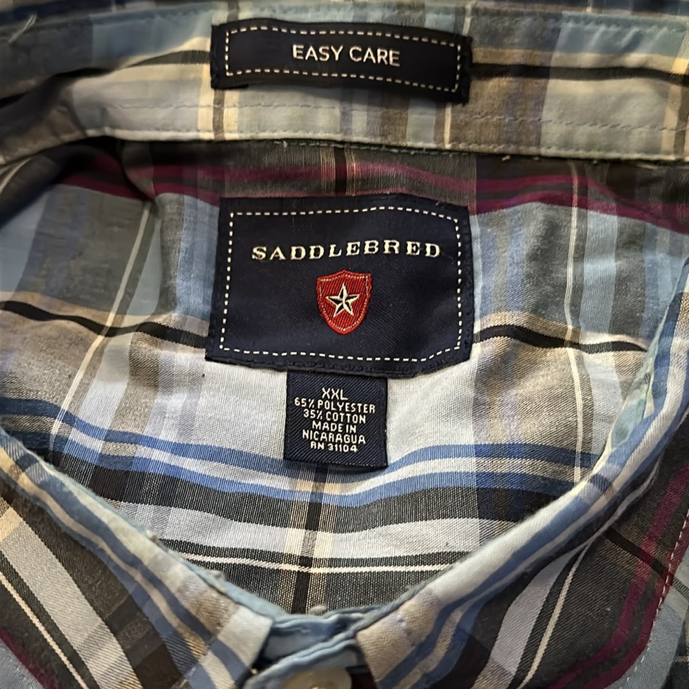 Saddlebred Blue White Purple Plaid Long Sleeve Button Down Mens Shirt XXL - Picture 6 of 13